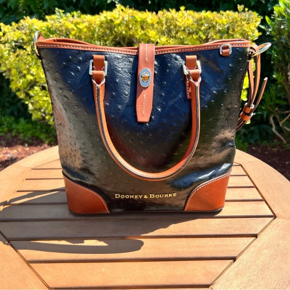 Dooney & Bourke Black and Tan Tote Bag - Picture 1 of 8